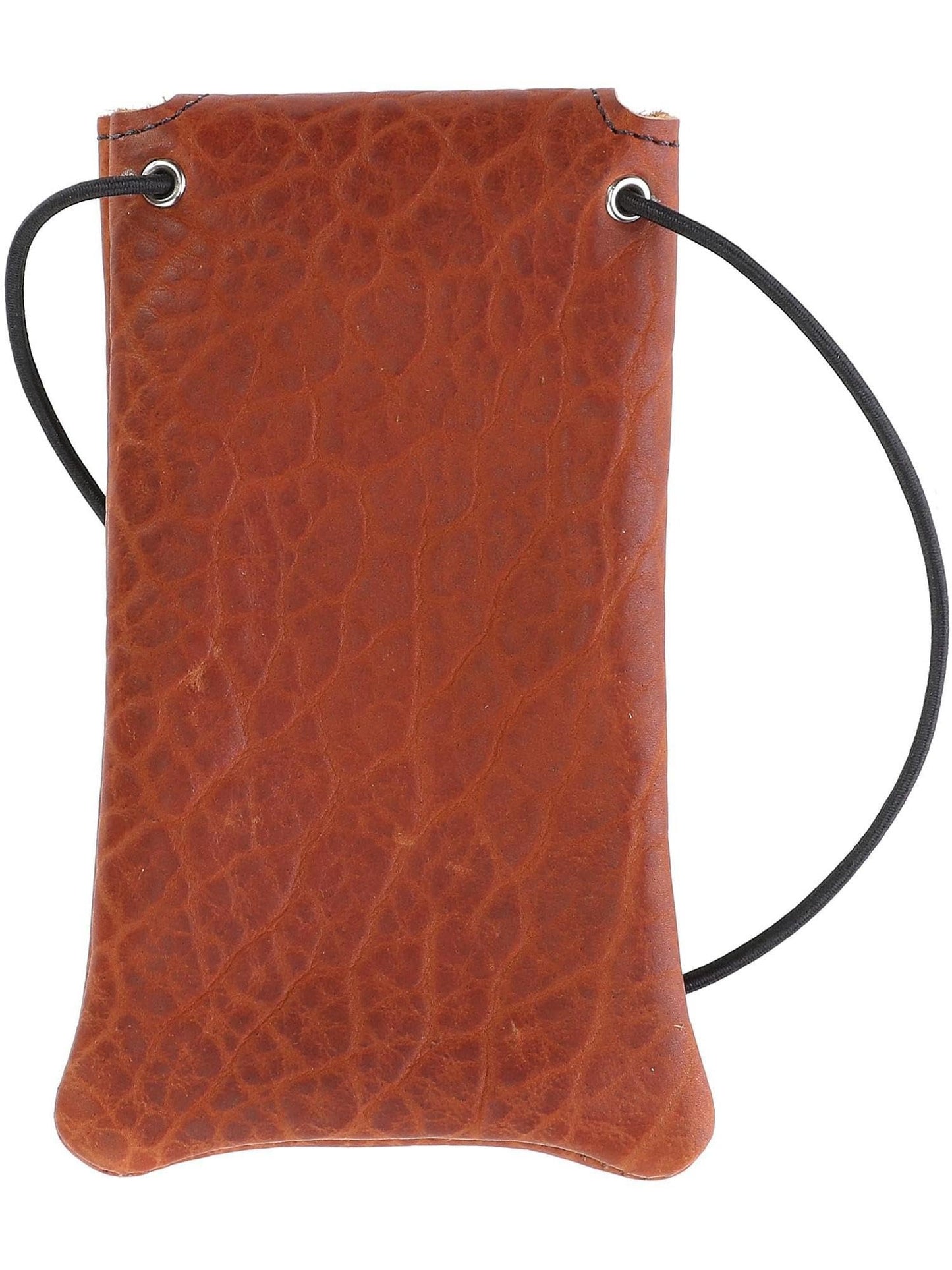 Boston Leather Textured Bison Leather Eyeglass Case with Neck String, Tuscan