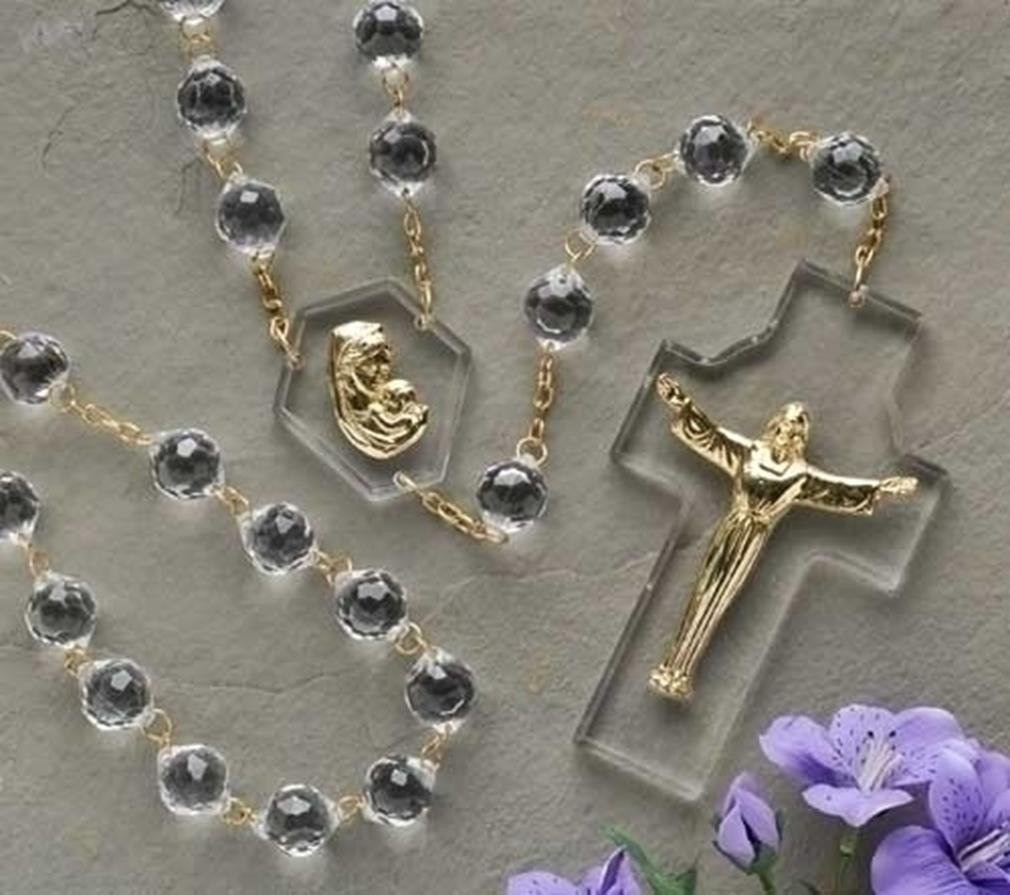 Romans - Crystal Wall Rosary, 54" L, 20MM Beads, Risen Christ, Boxed, Clear, Acrylic, Collectible