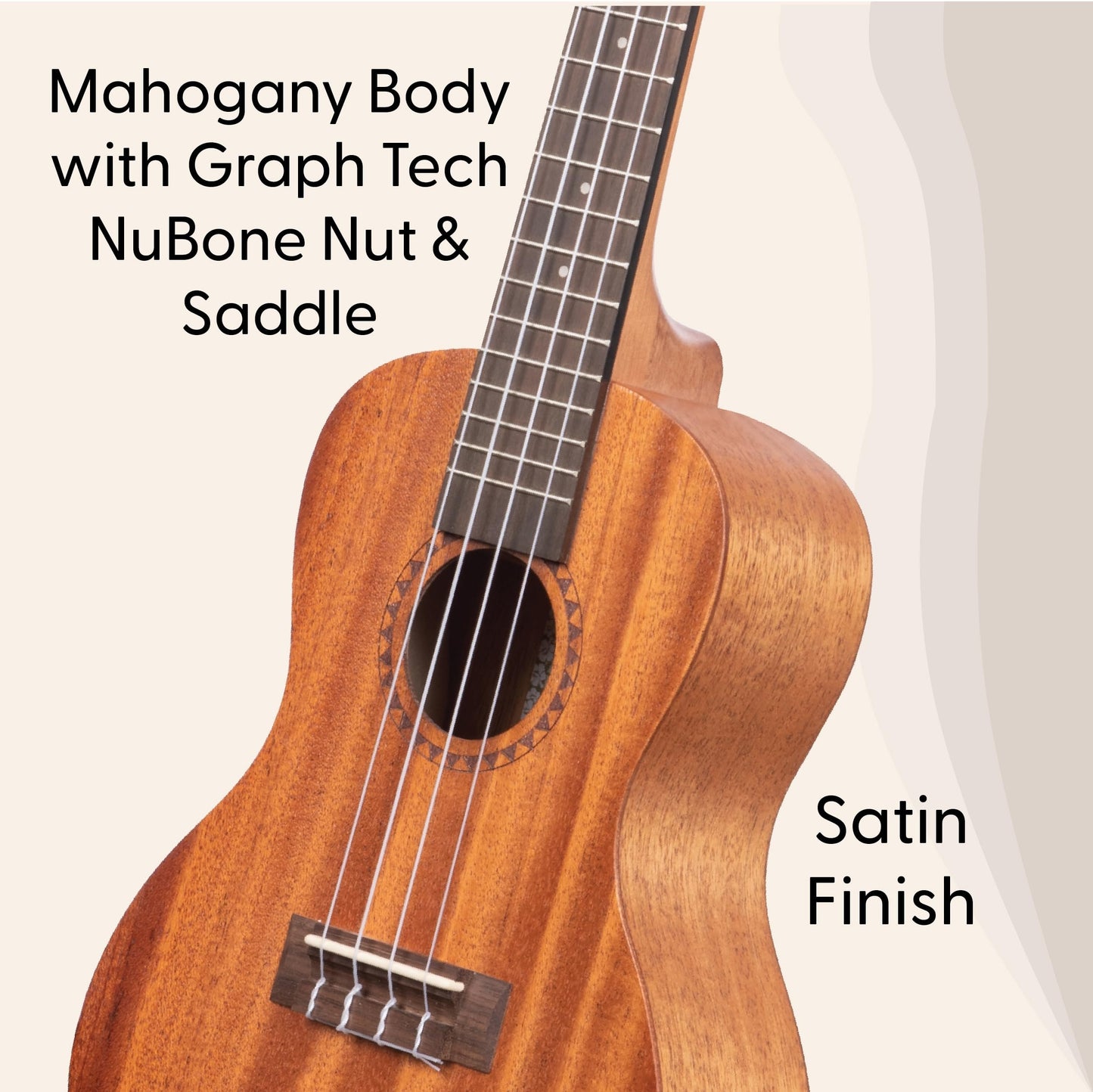 Kala KA-15 Series Satin Mahogany Ukulele, with Rosewood Fingerboard, 4 Aquila Super Nylgut Strings, for All Ages and Skill Levels, 24 Inches, Concert Ukulele