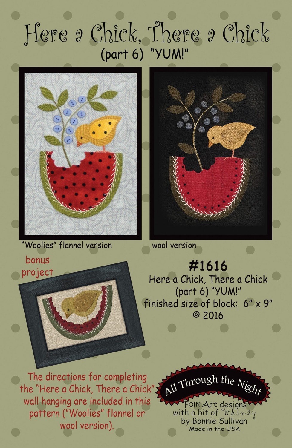 All Through the Night 'YUM' Sewing Pattern - Part 6: Here a Chick, There a Chick - 6in x 9in Block - Wall Hangings, Craft Projects - Yellow, White