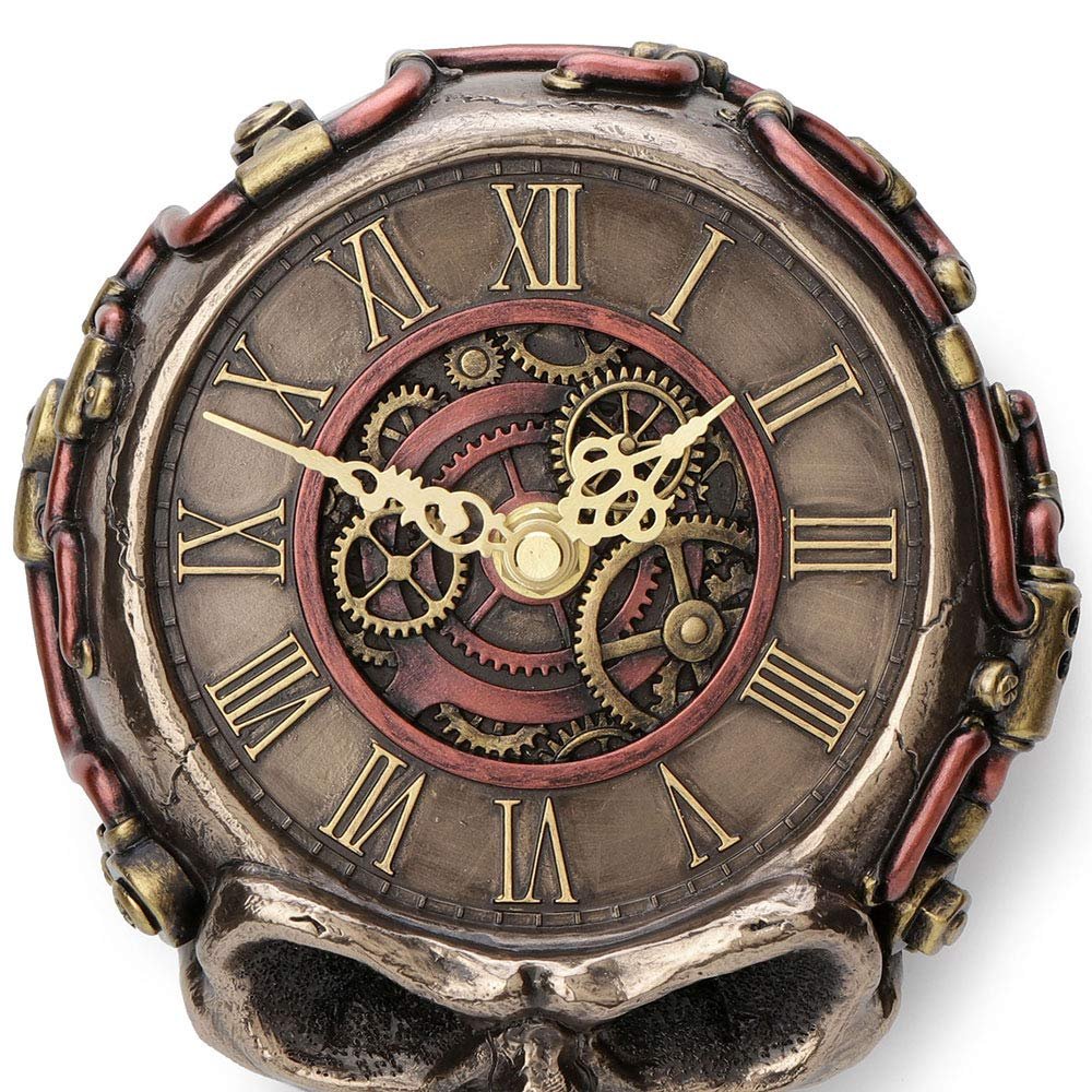 Veronese Design 8.1 Inch Steampunk Flat Skull Mechanical Gage Hanging Wall Clock Antique Bronze Finish Wall Sculpture