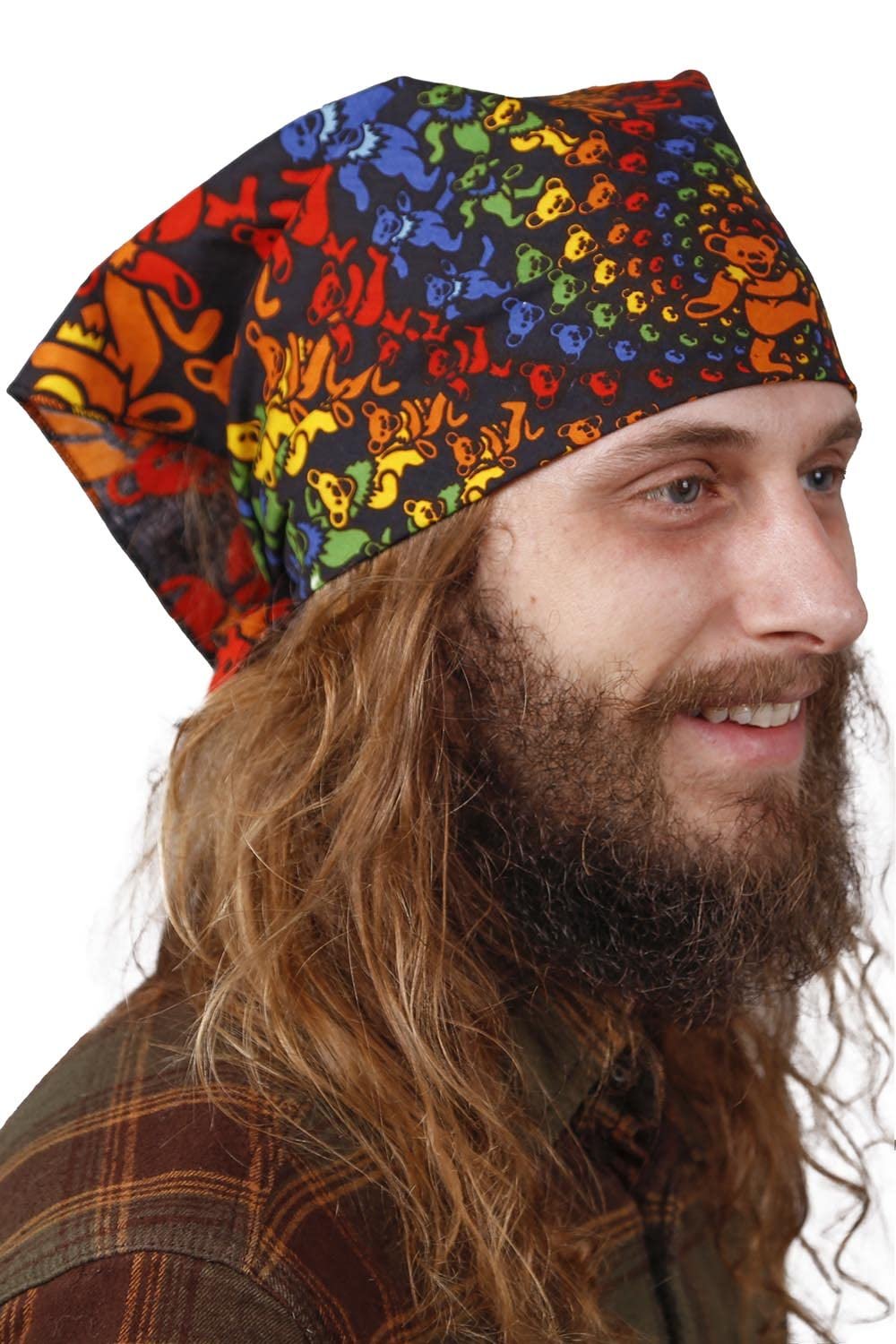 Sunshine Joy Grateful Dead Rainbow Bears Bandana – Officially Licensed 22"x22" 100% Cotton Hippie Headwear