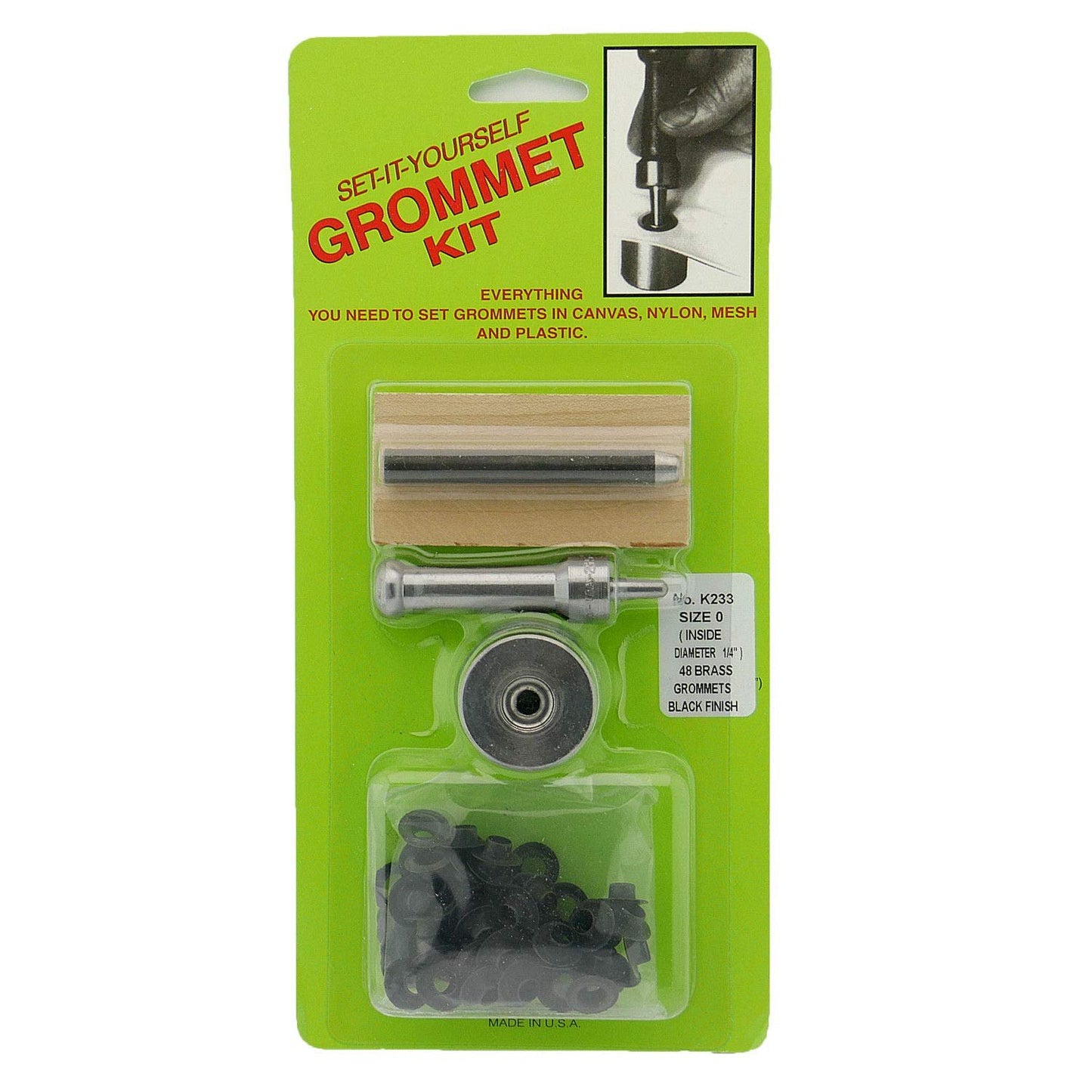 C.S. Osborne Set-It-Yourself Grommet Kit K233-0, 1/4" Hole, W/Black Grommets