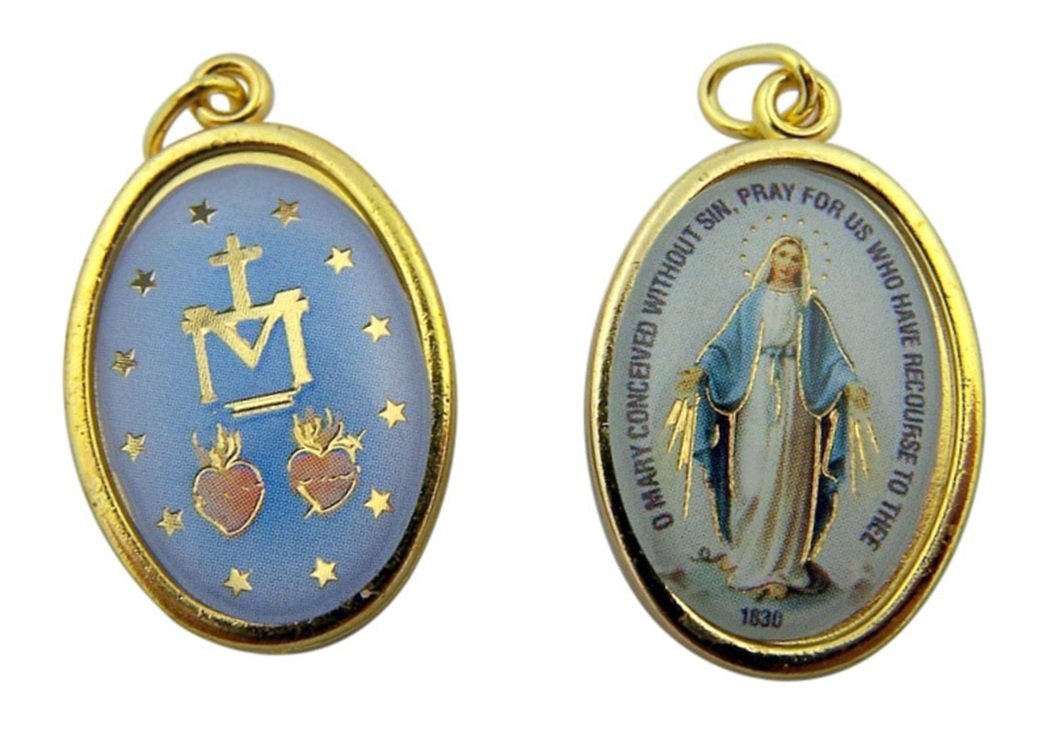 WJH Gold Toned Base Our Lady of Grace Icon Miraculous Medal, 1 Inch