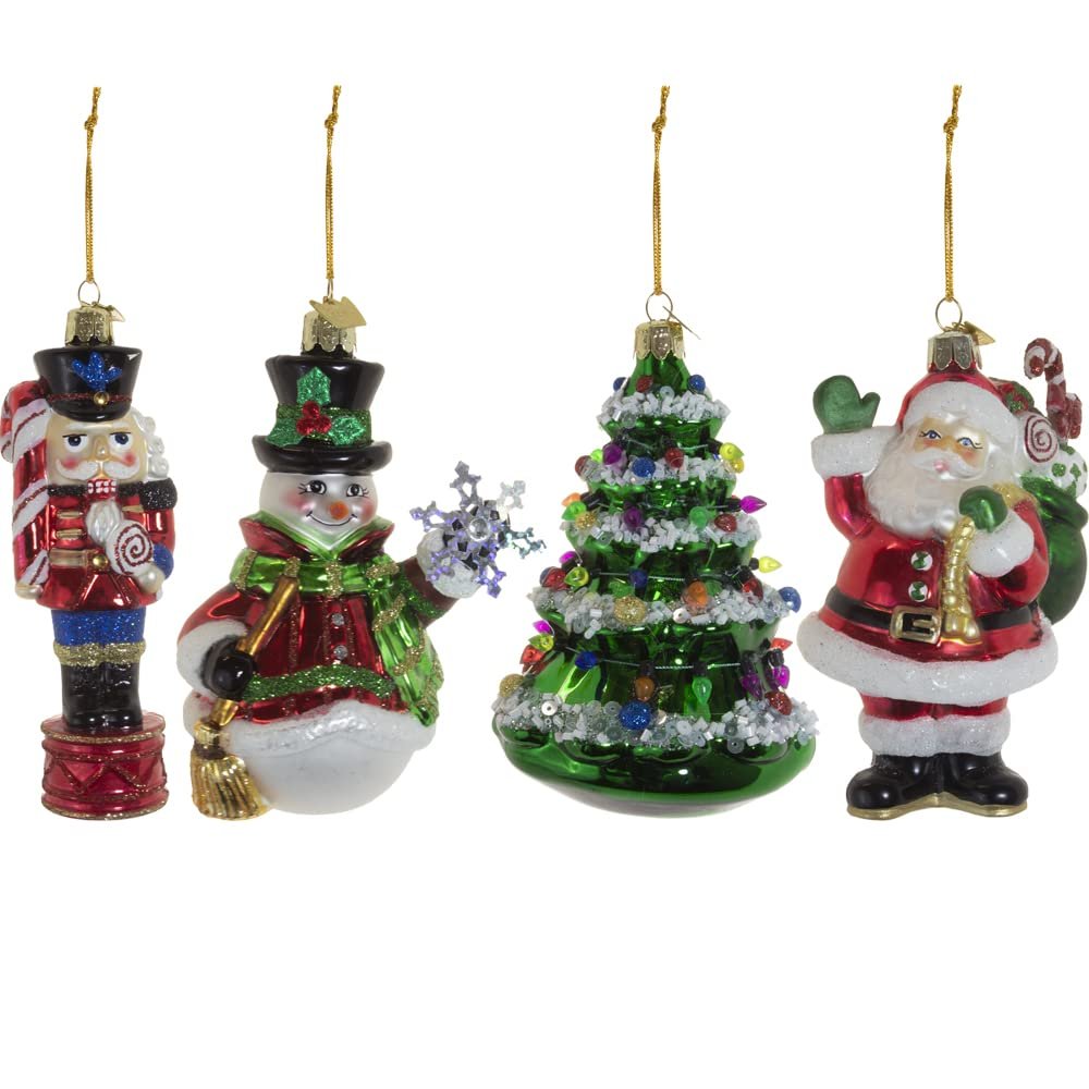 Kurt Adler 3-5.75-Inch Noble Gems™ Glass Christmas Ornaments, 4-Piece Box