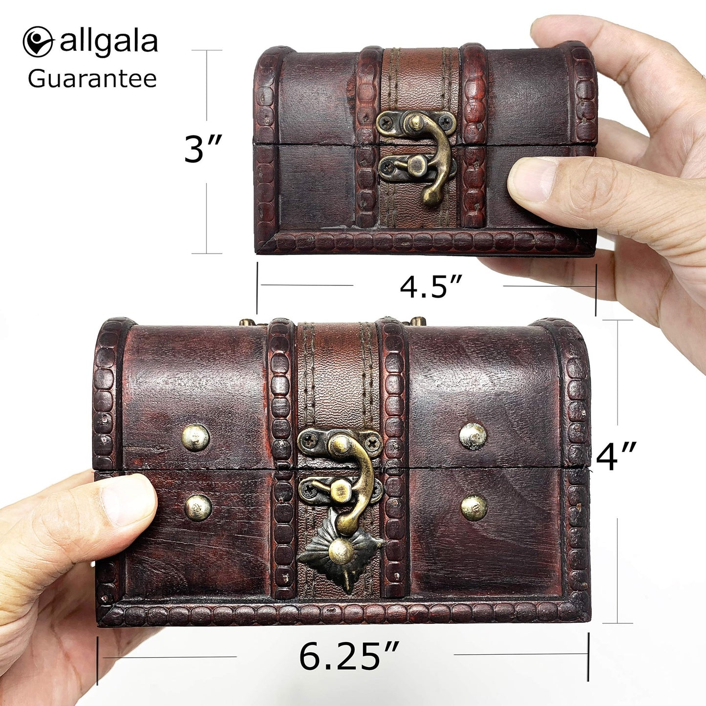 Allgala Medium Antique Wooden Jewelry Treasure Keepsake Box 2-PC Set-HD90206