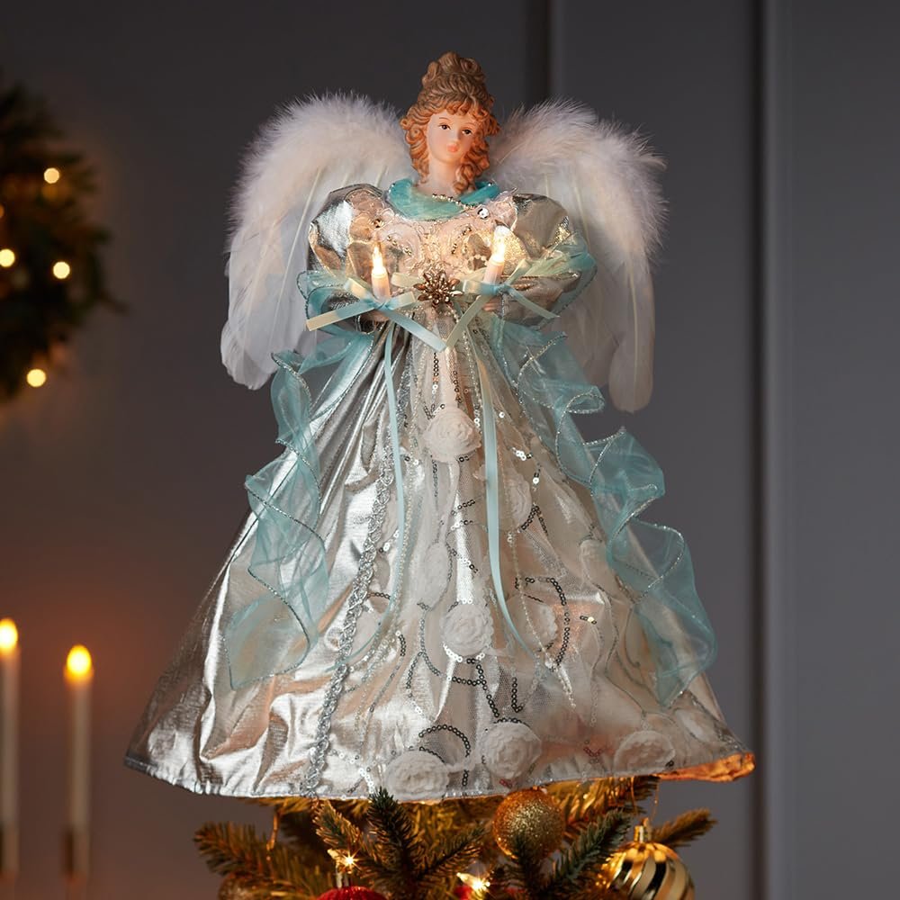 Kurt Adler UL 10-Light 16-Inch Silver and Blue Angel Treetop