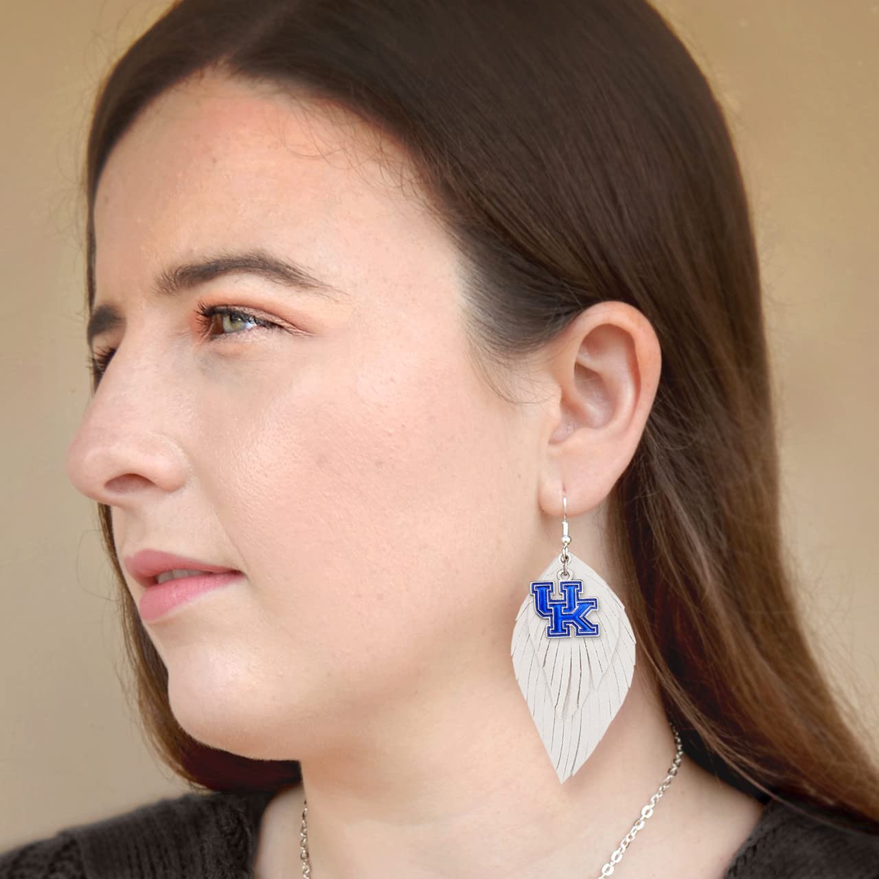 Kentucky Wildcats White Blue Boho Leather Feather Wire Earrings Jewelry Gift UK