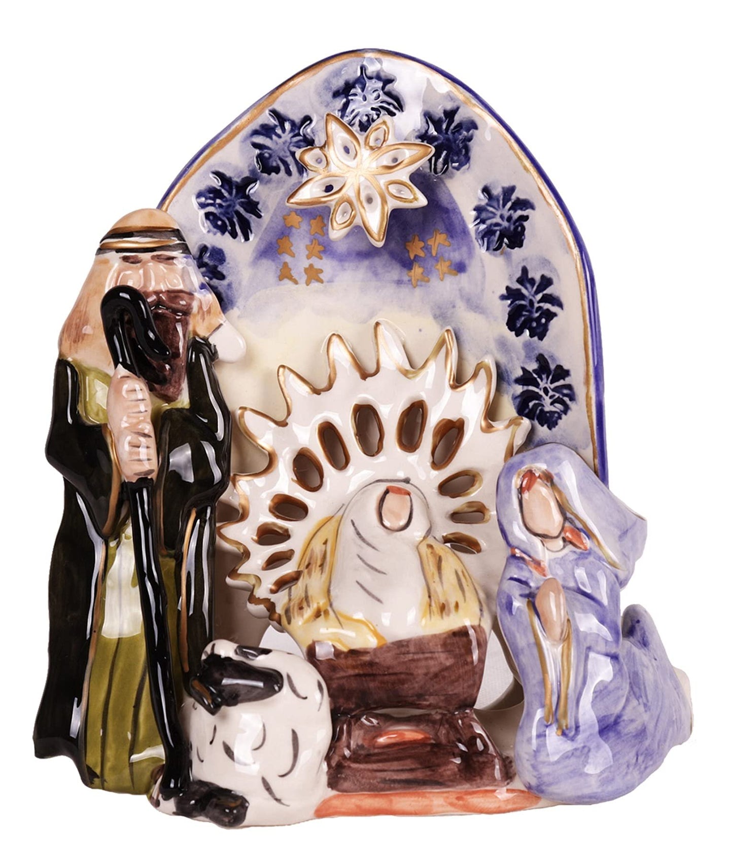 Blue Sky Clayworks 995059 Traditional Nativity Tealight Holder, 7.5-inch Height
