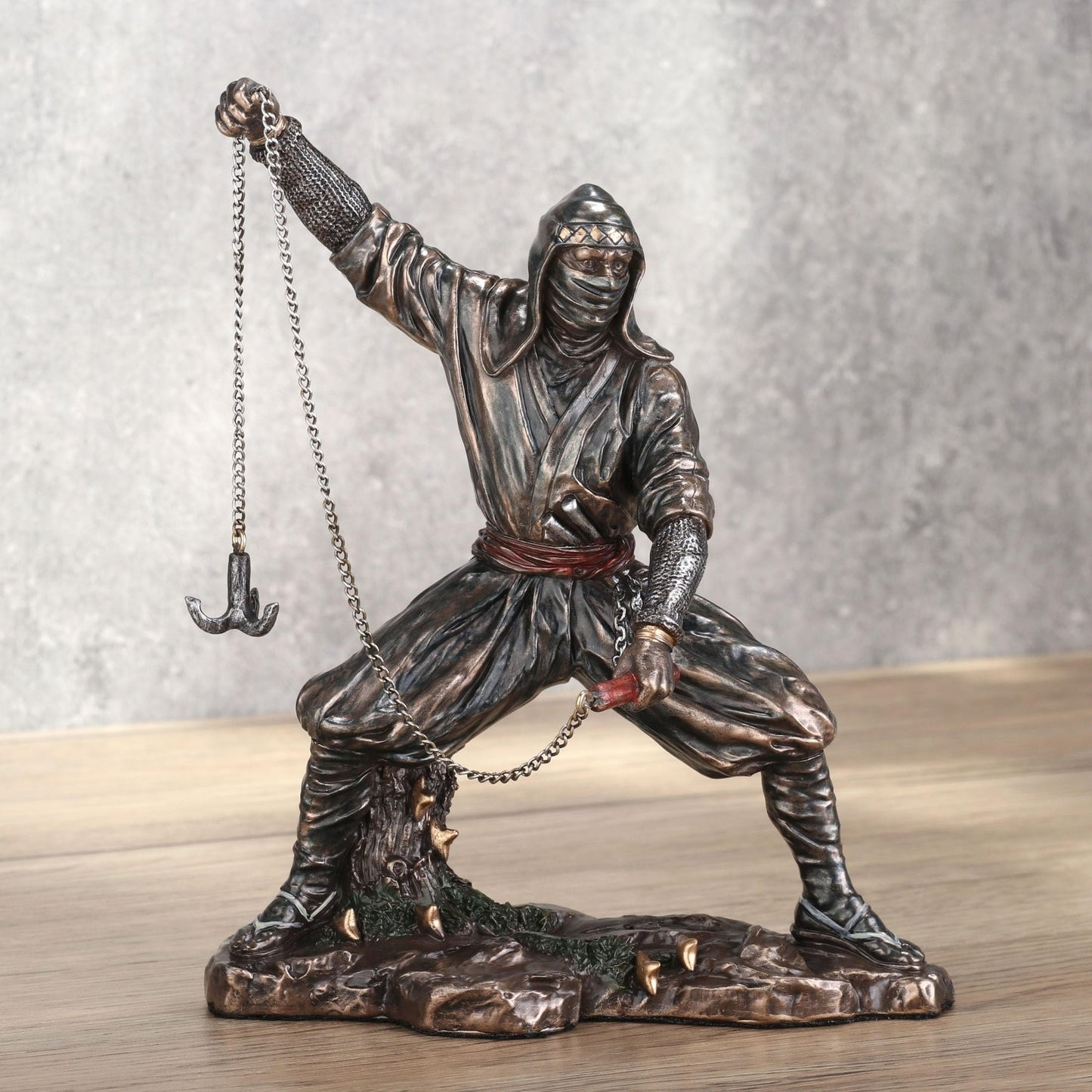 Veronese Design 6 1/4 Inch Ninja Wielding Grappling Hook Cold Cast Resin Bronze Finish Japanese Collectible Figurine