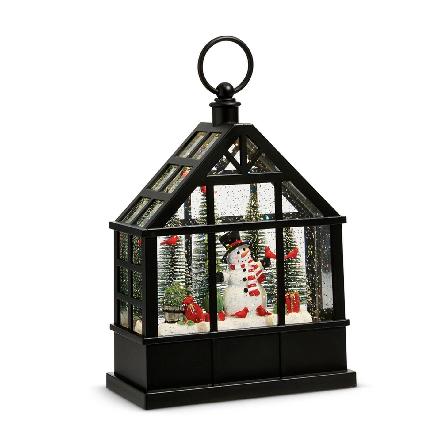 Raz Imports Snowman and Cardinal Lighted Water Greenhouse, 9.5-inch Height, Christmas Decor