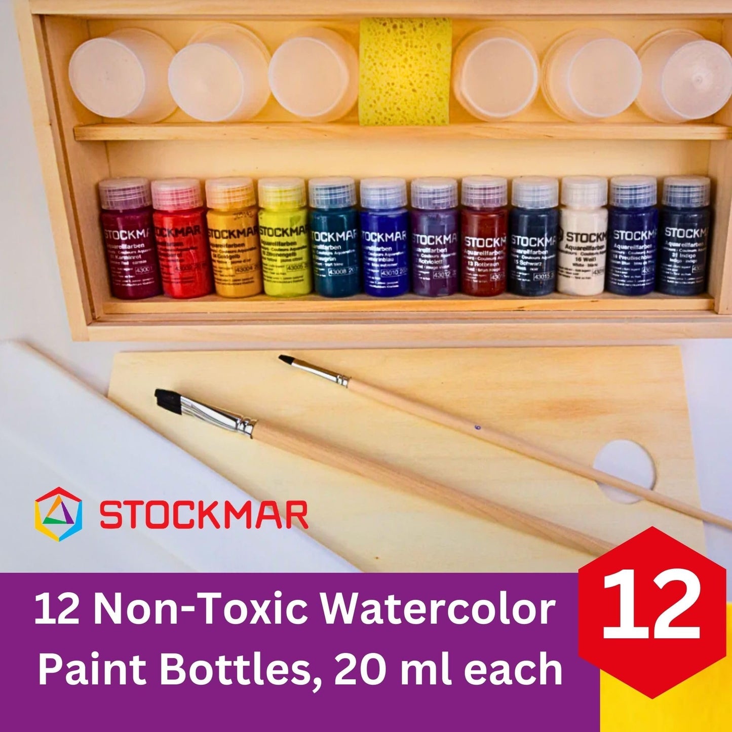 Stockmar Watercolor Paint- 6 Set, Washable Paint for Kids, Homeschoolers & Students, Waldorf Art Supplies (6 Bottles, 20 mL each)