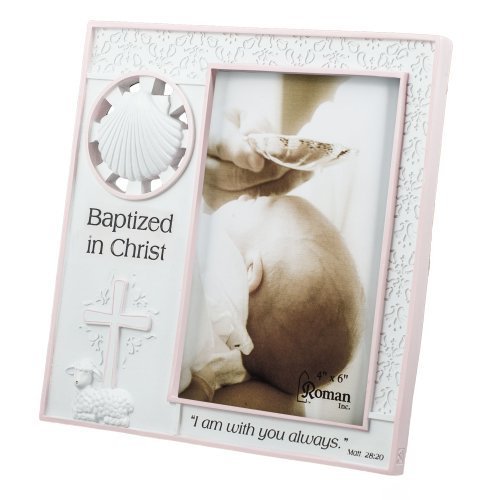 Baptized in Christ Vertical 4x6 Picture Frame - Matthew 28:20 Scripture (Pink)