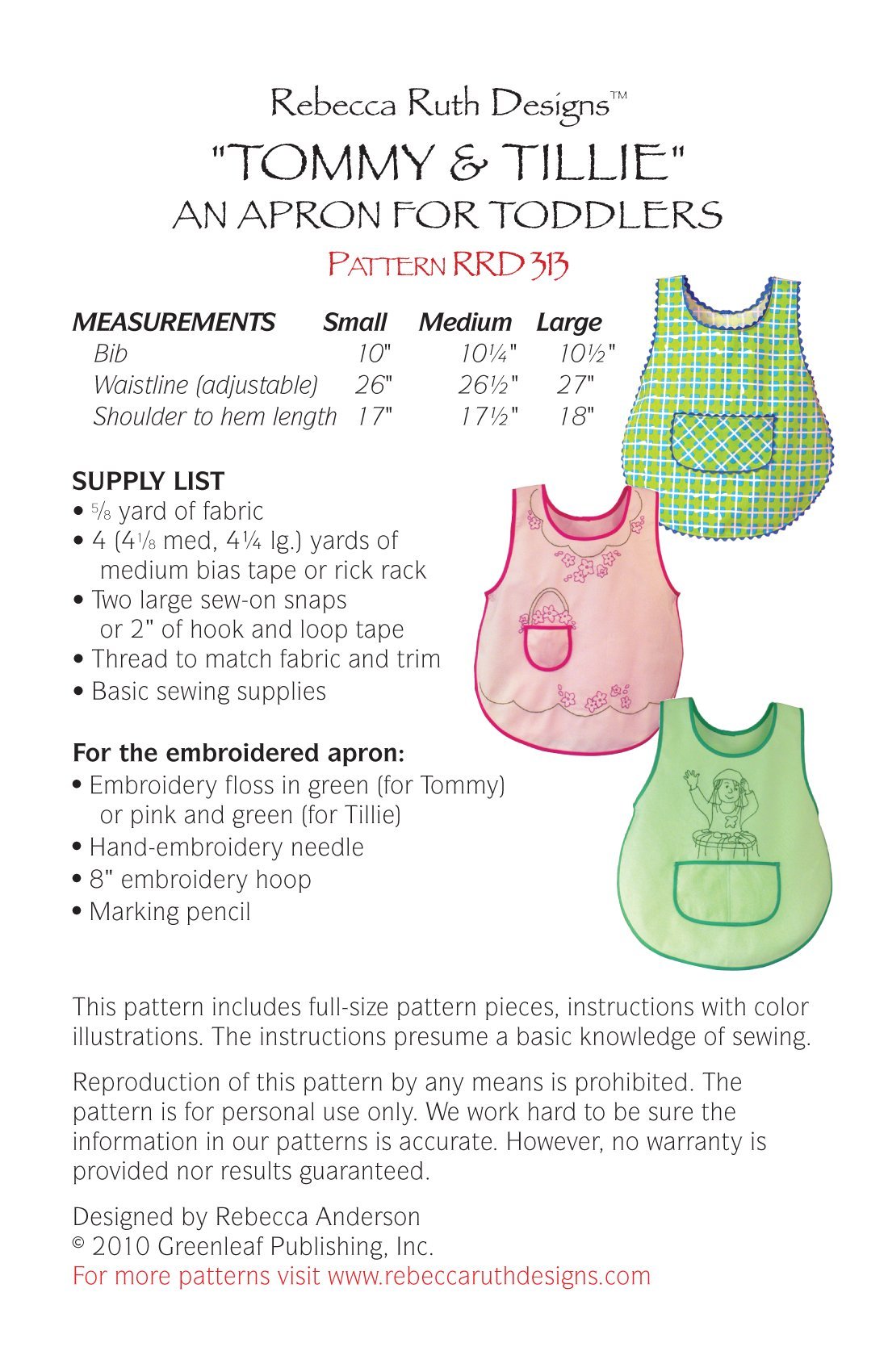 Rebecca Ruth Designs 'Tommy & Tillie' Toddler Apron Sewing Pattern (18 months, 2T, 3T, 4T) - Red
