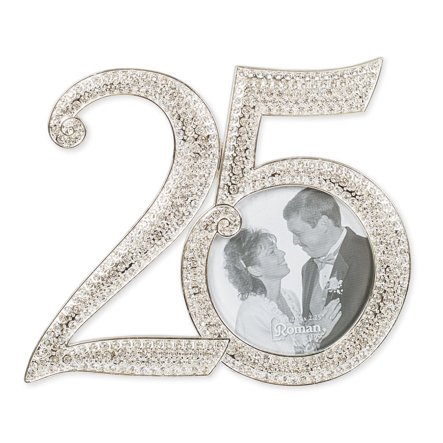 Roman Rhinestone Bead Encrusted 25th 4 x 4.5 inch Zinc Alloy Table Top Photo Frame