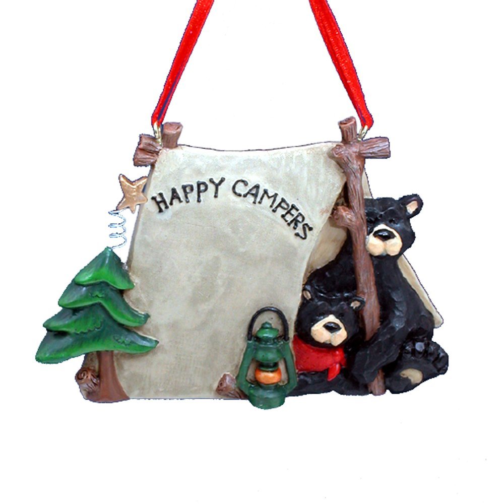 Kurt Adler W1484 1 X Flatback Happy Campers Two Black Bears In Tent Ornament - Christmas Ornament