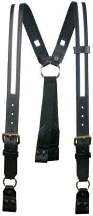 Boston Leather Fireman's Suspender, 1-1/2" - w/Silver Ref. Trim XL - w/Loop Attachment