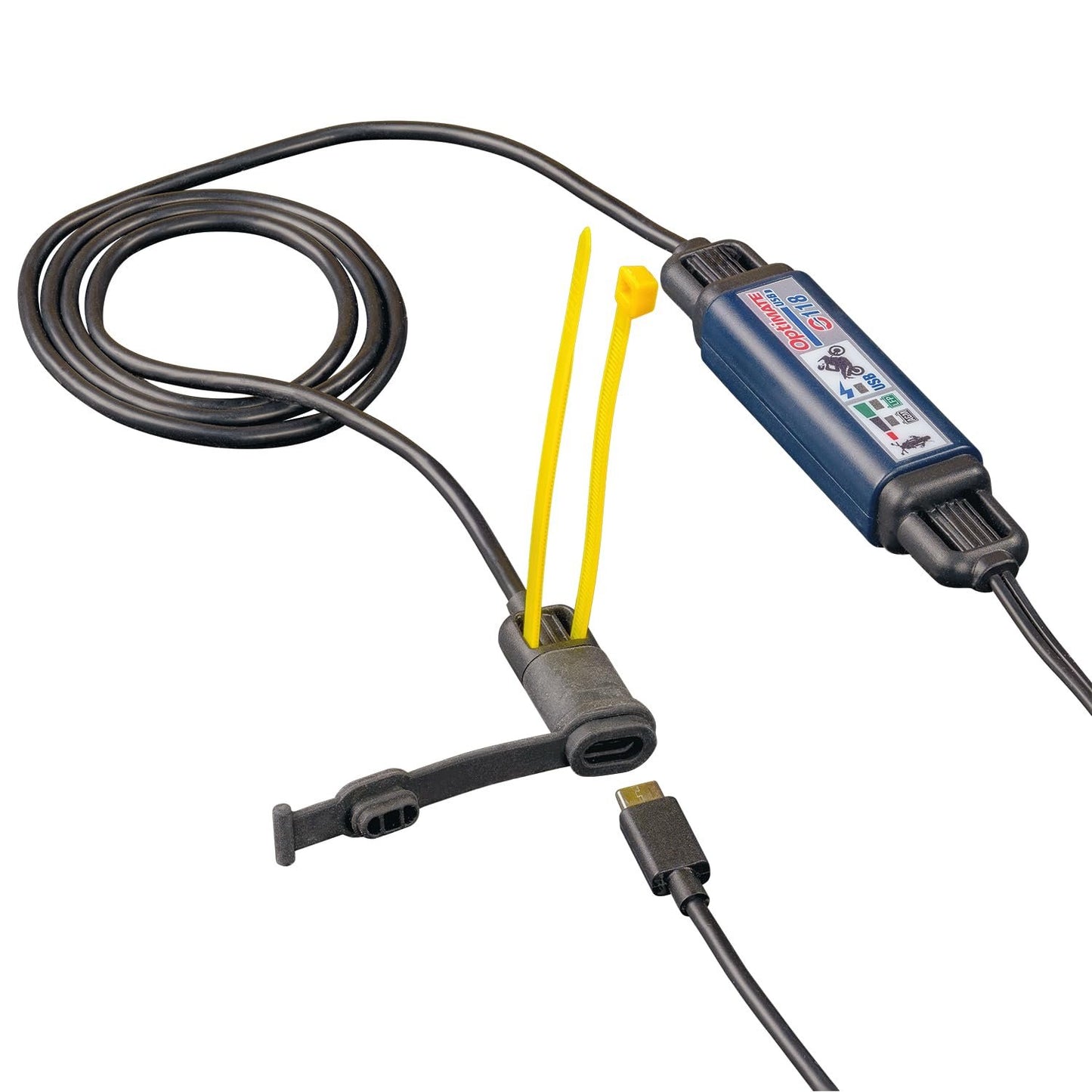 OptiMate USB O-118, Smart in-line 3300mA Motorcycle USB-C Charger, with Standby Mode and Vehicle Battery Monitor