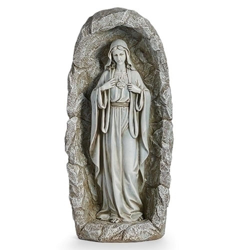 Roman Led Solar Immaculate Heart Garden Statue, 18.75-inch Height, Resin and Stone Mix, Outdoor, Garden Décor