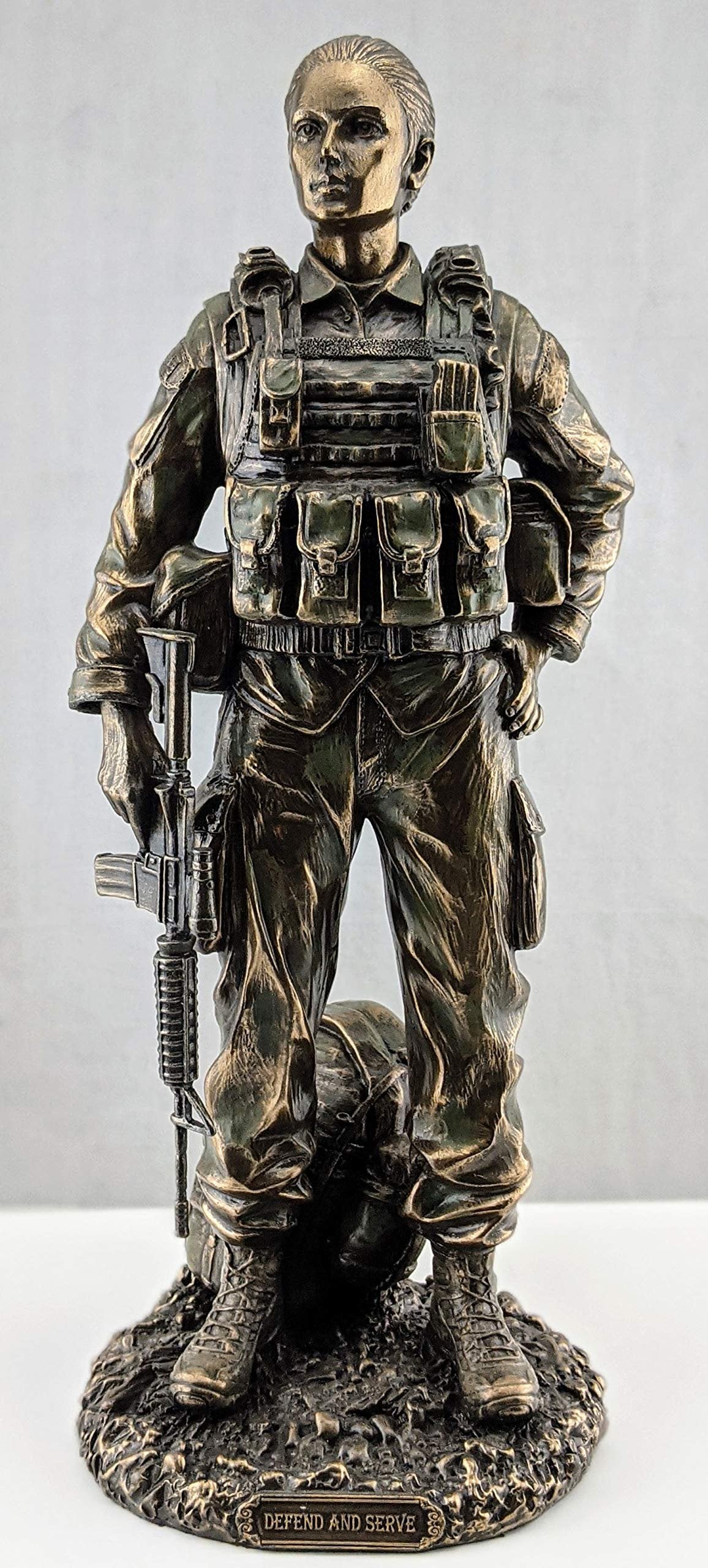 VERONESE DESIGN 11 5/8 Inch Female Soldier Statue Military Gifts Cold Cast Resin Bronze Finish Sculpture