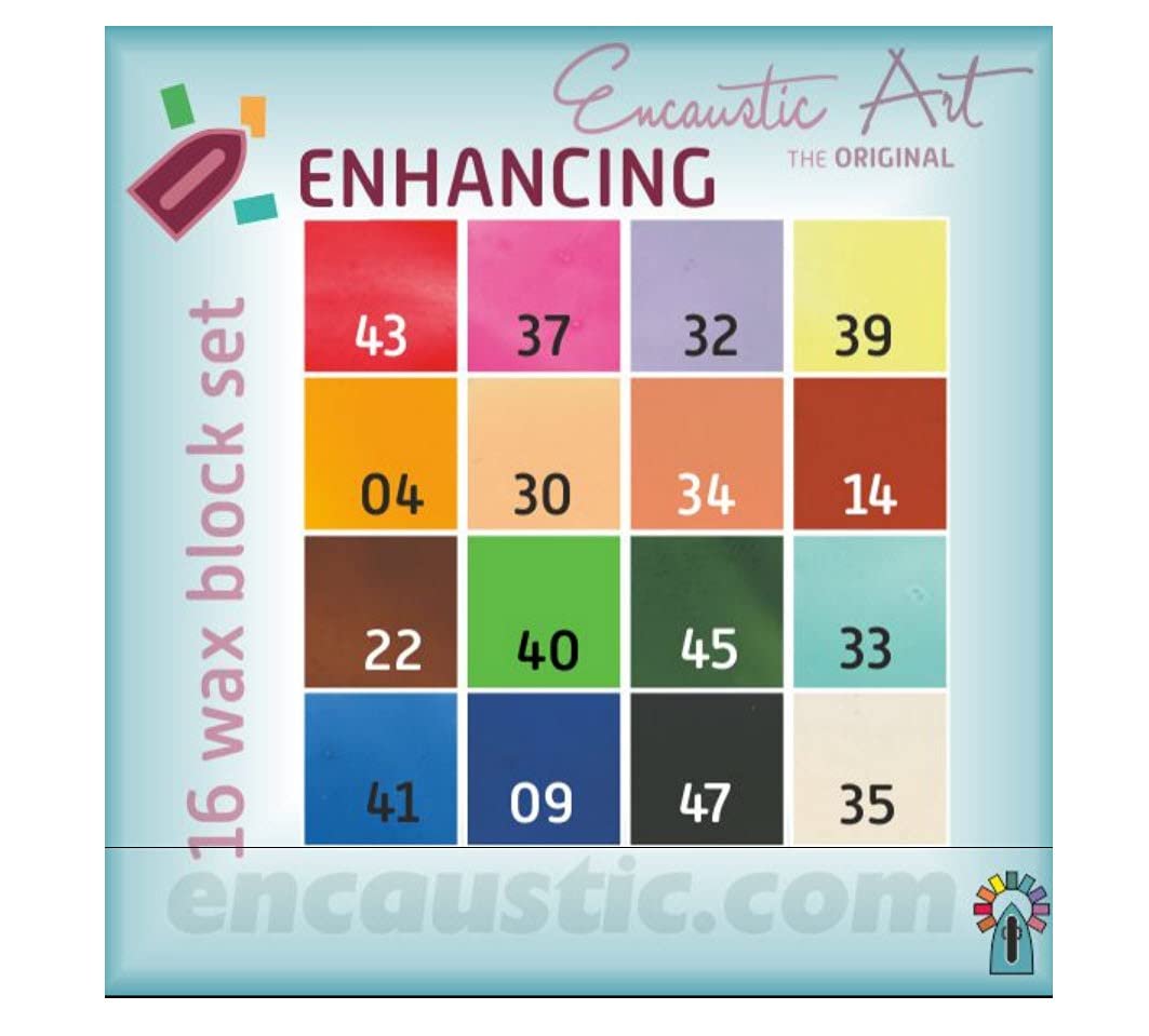 Encaustic Art the Original: ENHANCING SELECTION Set of 16 Vibrant Beeswax Blocks Safe, Non Toxic and Perfect for Kids, Teens, and Adult Beginner and Professional Artists-Handcrafted in Germany