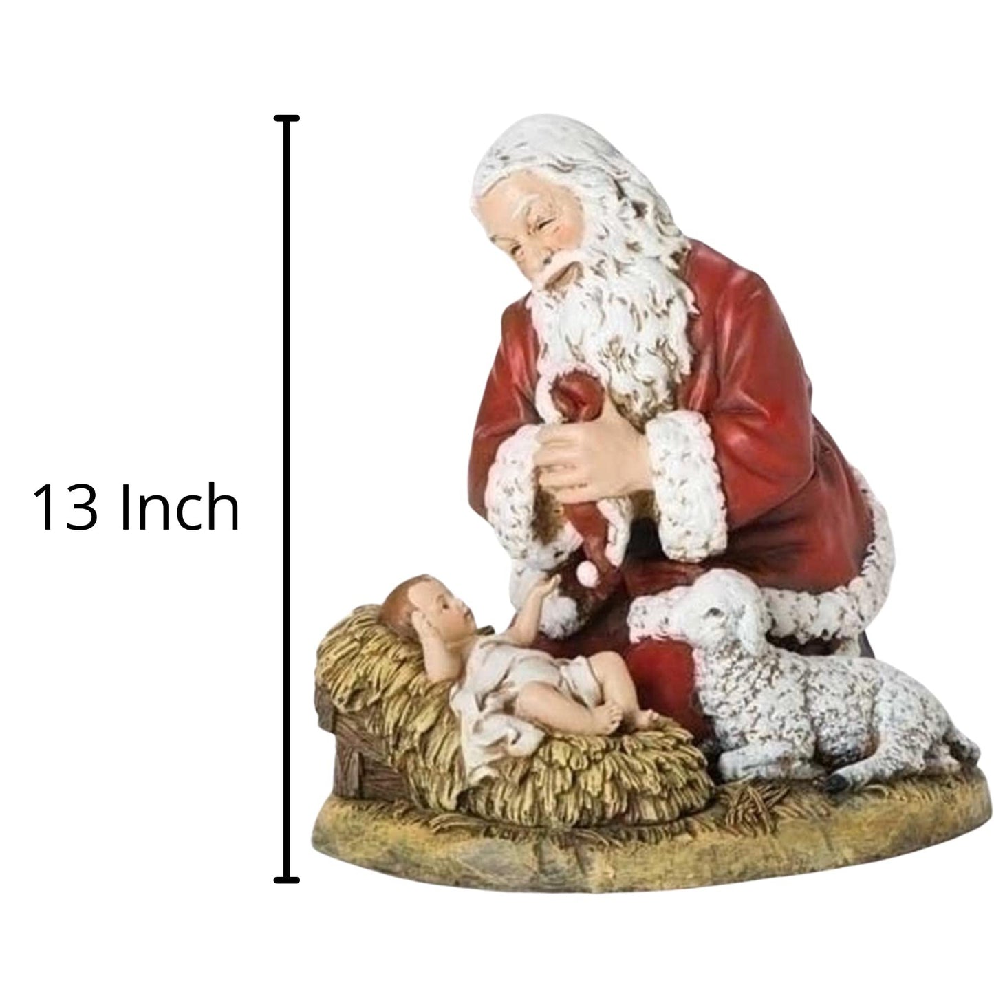 Joseph's Studio by Roman, Christmas Santa Collection, 13" H Kneeling Santa W/Lamb FIG, Home Décor, Devout Gift, Prayerful Inspiration (10x13x13)