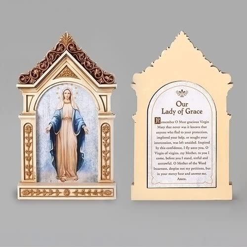 Roman Joseph's Studio Our Lady of Grace Table Top Shrine Decorative Plaque, 6.25-inch Height, Resin, Religious Decoration