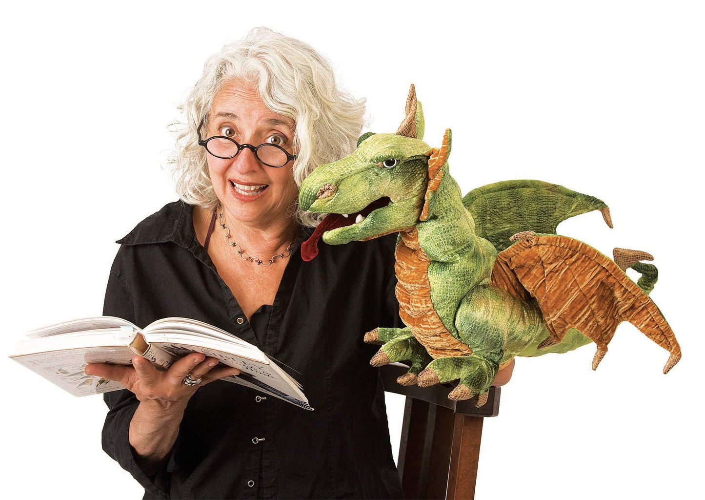 Folkmanis Wyvern Dragon Hand Puppet, Green, White