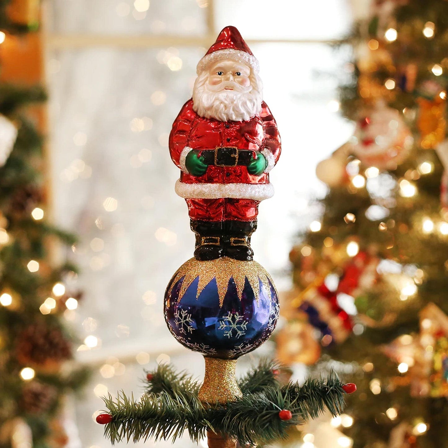 Old World Christmas Ornaments: Santa Tree Top Glass Blown Ornaments for Christmas Tree