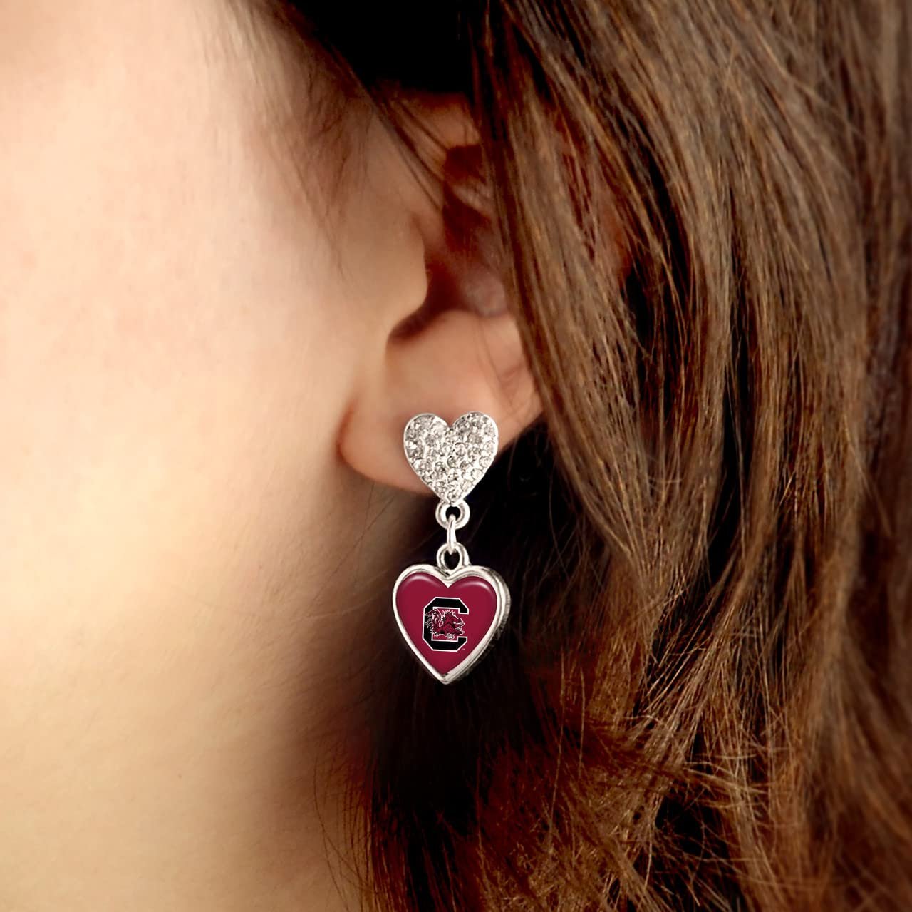 South Carolina Gamecocks Amara Silver Crystal Heart Earrings Jewelry Gift USC