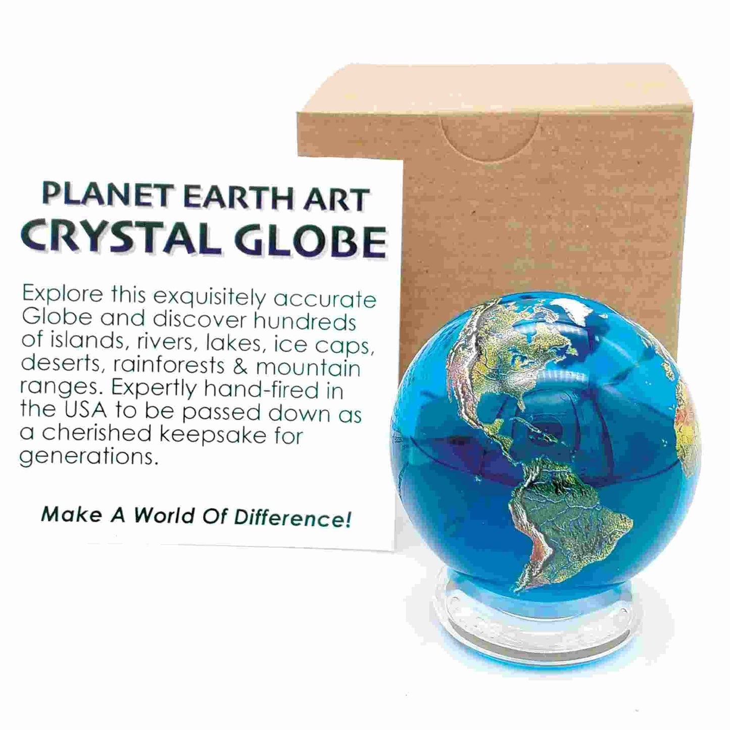 1.4" Aqua Crystal Natural Earth On Spinning Glass Stand