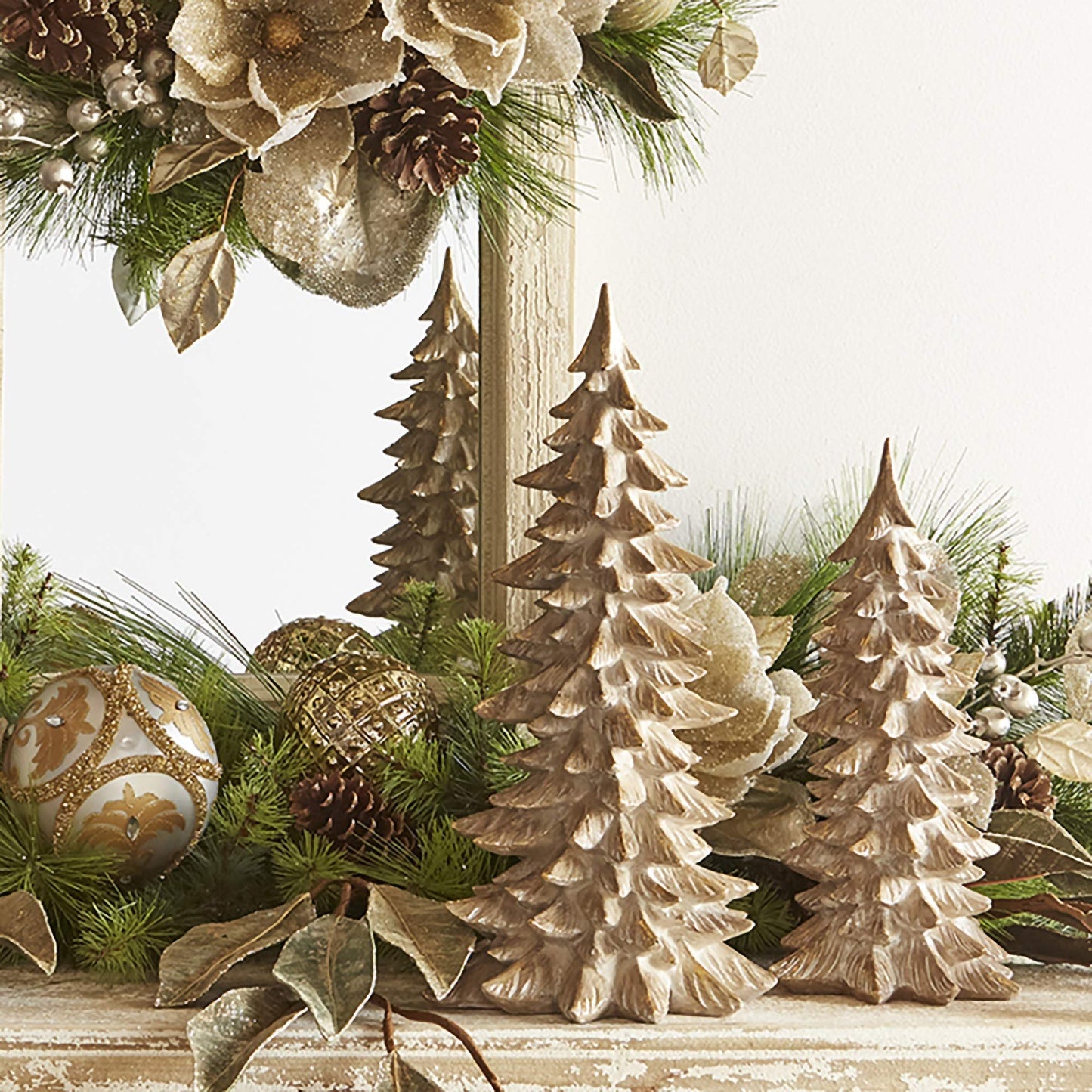 RAZ Imports Winter Botanicals 15" Tree, Set of 2 - Festive Miniature Tree Sculpture and Tabletop Holiday Decoration - Cute Christmas Topiaries and Plant Figurines for Tables, Shelves and Desks