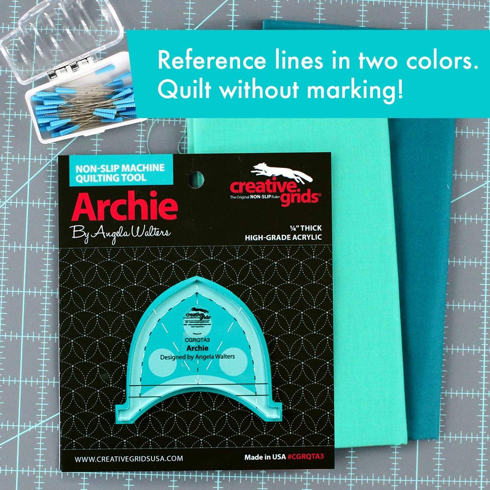 Creative Grids Machine Quilting Tool Archie - CGRQTA3 - Made in USA, Non-Slip Grip Acrylic Quilting & Sewing Template Ruler for Free-Motion Quilt Patchwork Design on Domestic Sewing & Longarm Machine
