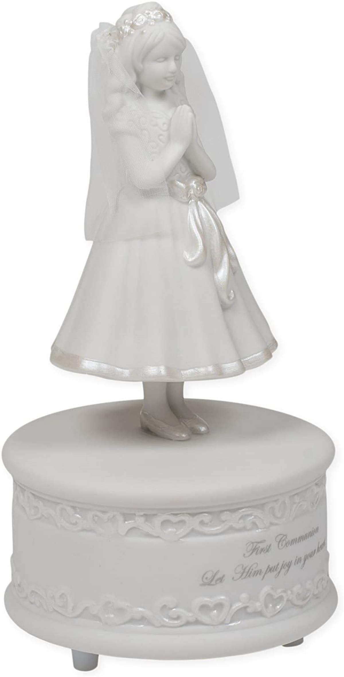 Roman 7.5" First Communion Gift – Musical Porcelain Girl Figurine, Religious Keepsake for First Holy Communion