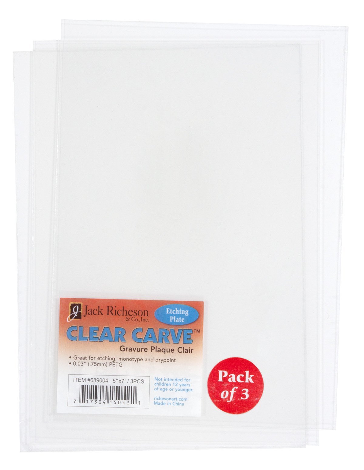 Jack Richeson 689004 Clear Carve 3 Pack Etching Plate, 5" X 7"