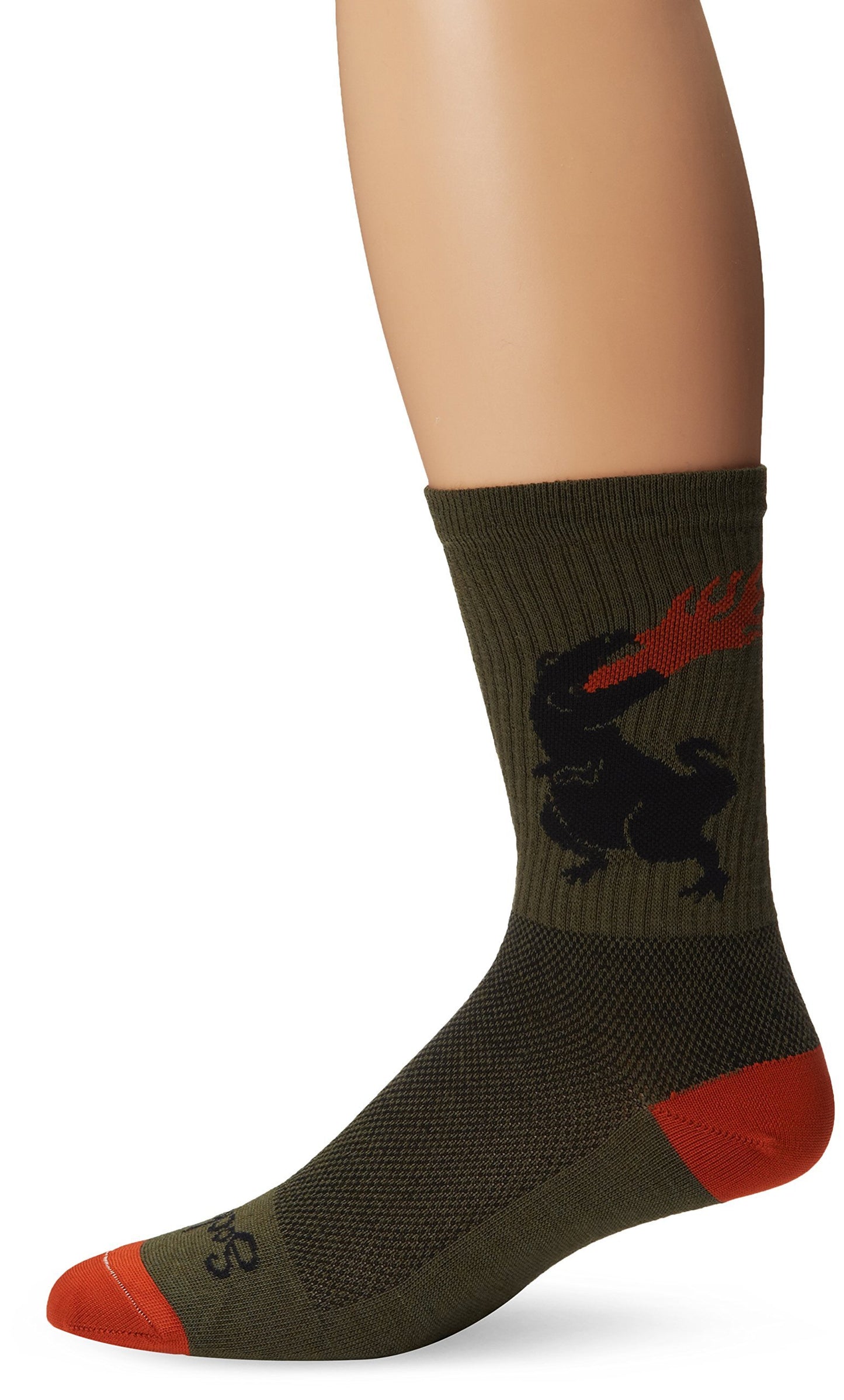 SockGuy Men's Dinosaur Wool Socks, Olive, Large/X-Large