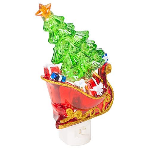Roman Tree in A Sleigh 6.5 X 2 Inch Acrylic Swivel Plug-in Bubble Night Christmas Lights, Green