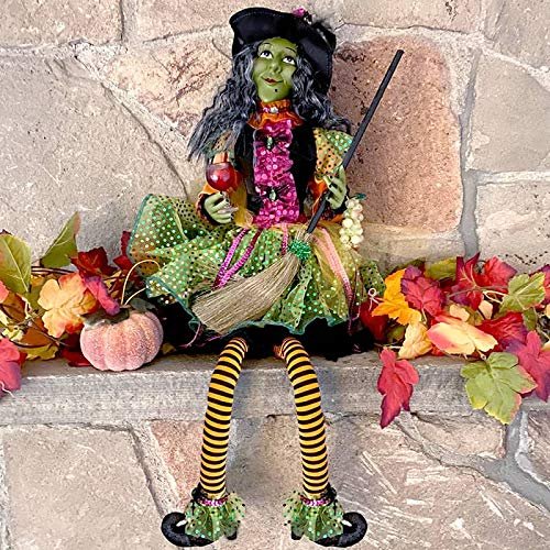 Karen Didion Originals Glitzy Wine Witch Figurine, 26 Inches - Handmade Halloween Holiday Home Decorations and Collectibles