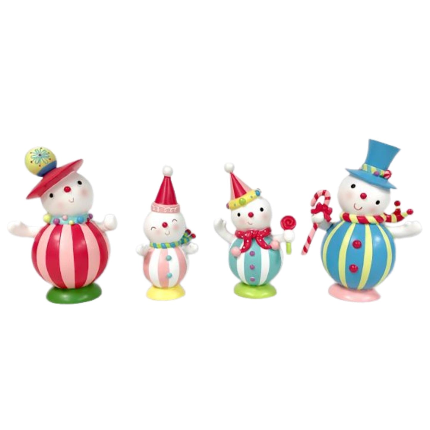 December Diamonds Set of 4 Candy Snowman Family Figurines Handcrafted Christmas Decorations – Whimsical Holiday Tabletop Display with Sweet Treat Accents
