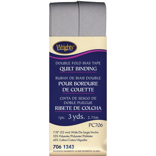 Wrights 117-706-1243 Double Fold Quilt Binding Bias Tape, Shadow, 3-Yard