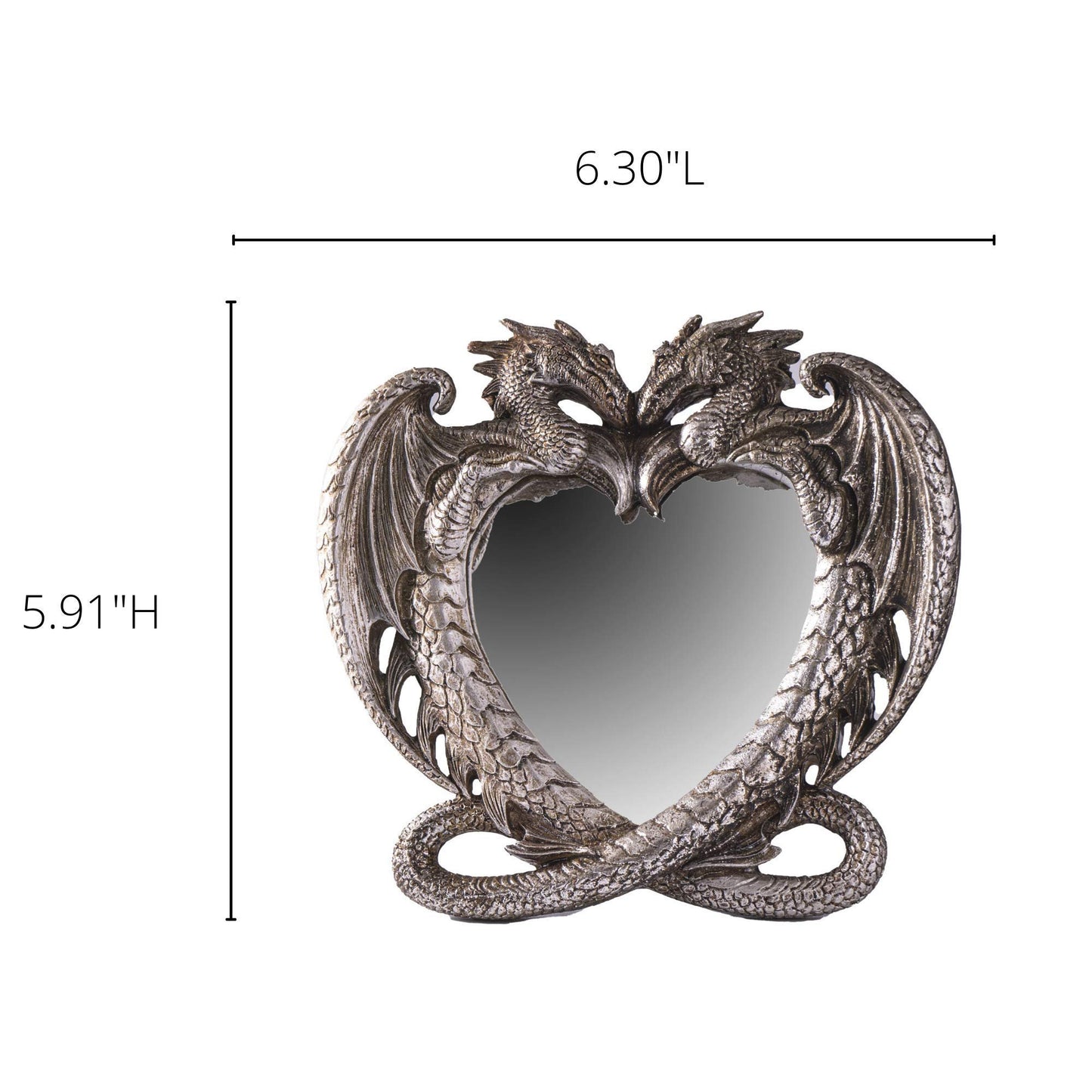 Pacific Trading Gothic Heart Shaped Dragon Mirror, Collectible Medieval Home Accent Décor Resin Piece for Wall or Tabletop Shelf, 6.3 x 5.91 Inches, PTC-14052