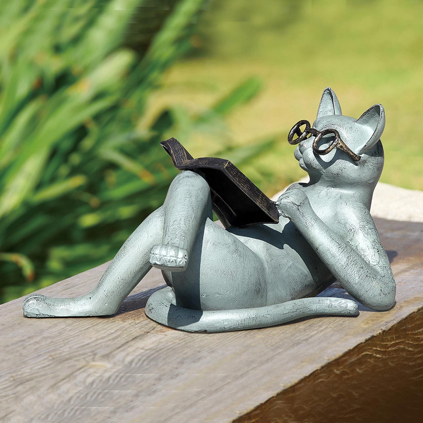 SPI Home Cast Aluminum Literary Cat Garden Sculpture 17.5 Inches Long