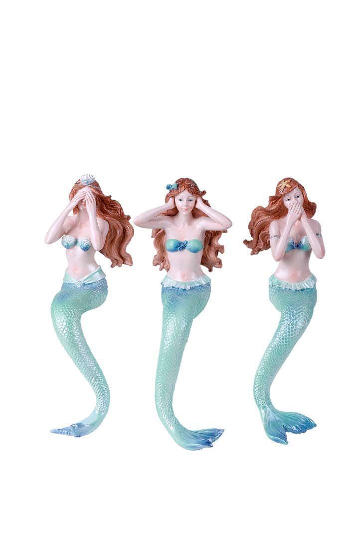 Pacific Giftware Under The Sea Ocean Hear See Speak no Evil Mermaids Resin Figurine Shelf Sitters