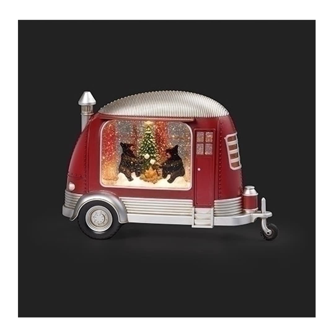 Roman Lighted Swirl Bear Camper by Fire Collectible Buildings, 8-inch Height, Christmas Decoration