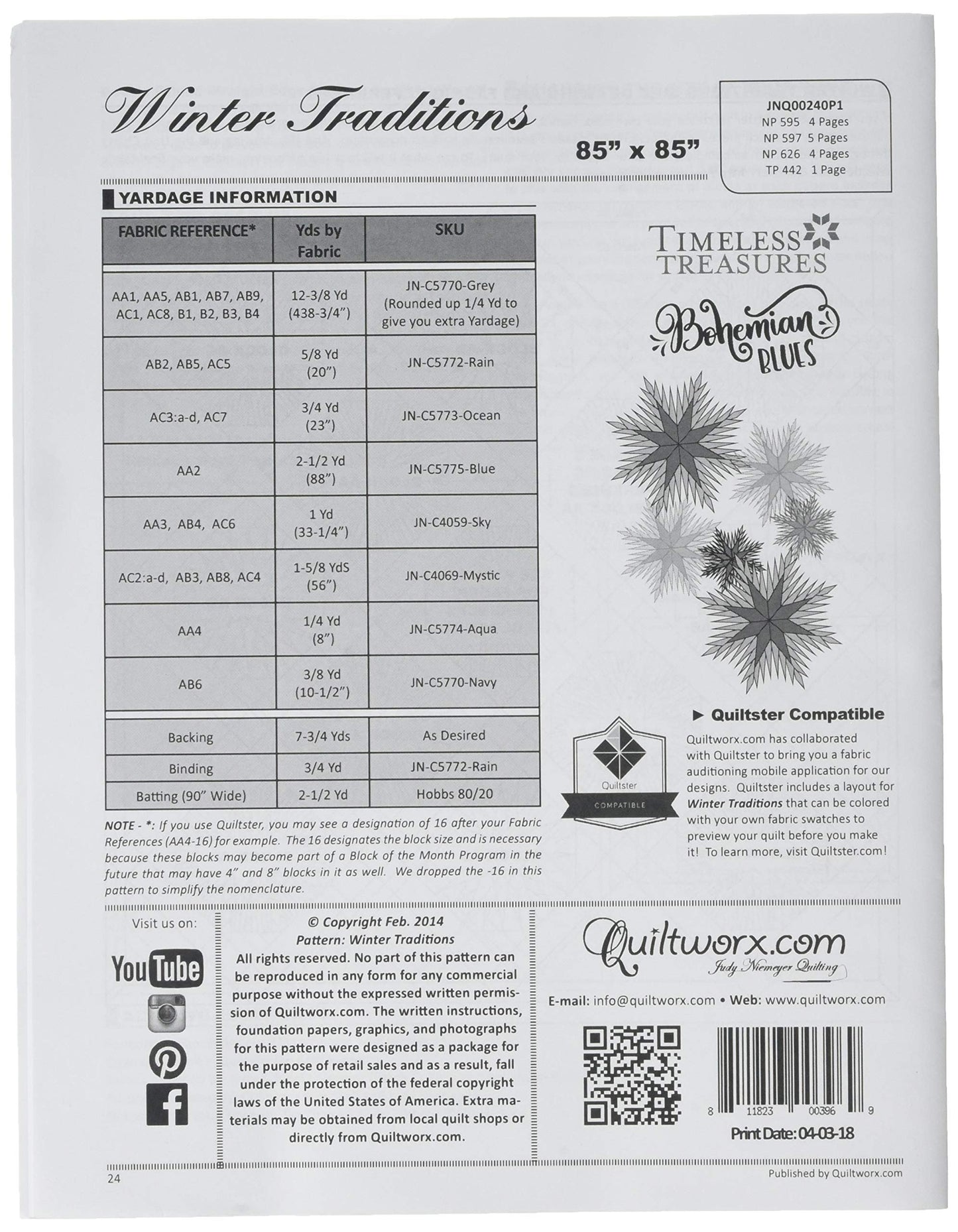 Quiltworx - Judy Niemeyer Quilting Winter Traditions Pattern, None