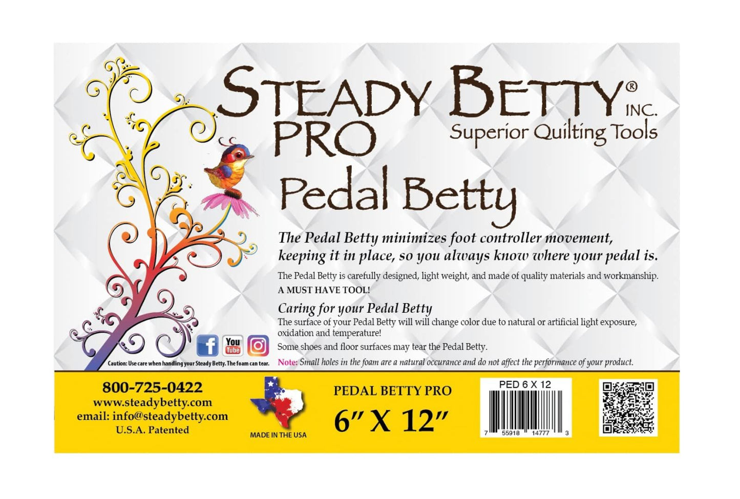 Steady Betty Inc. Steady Pro 6 in x 12 in Pedal Betty Notion, Grey