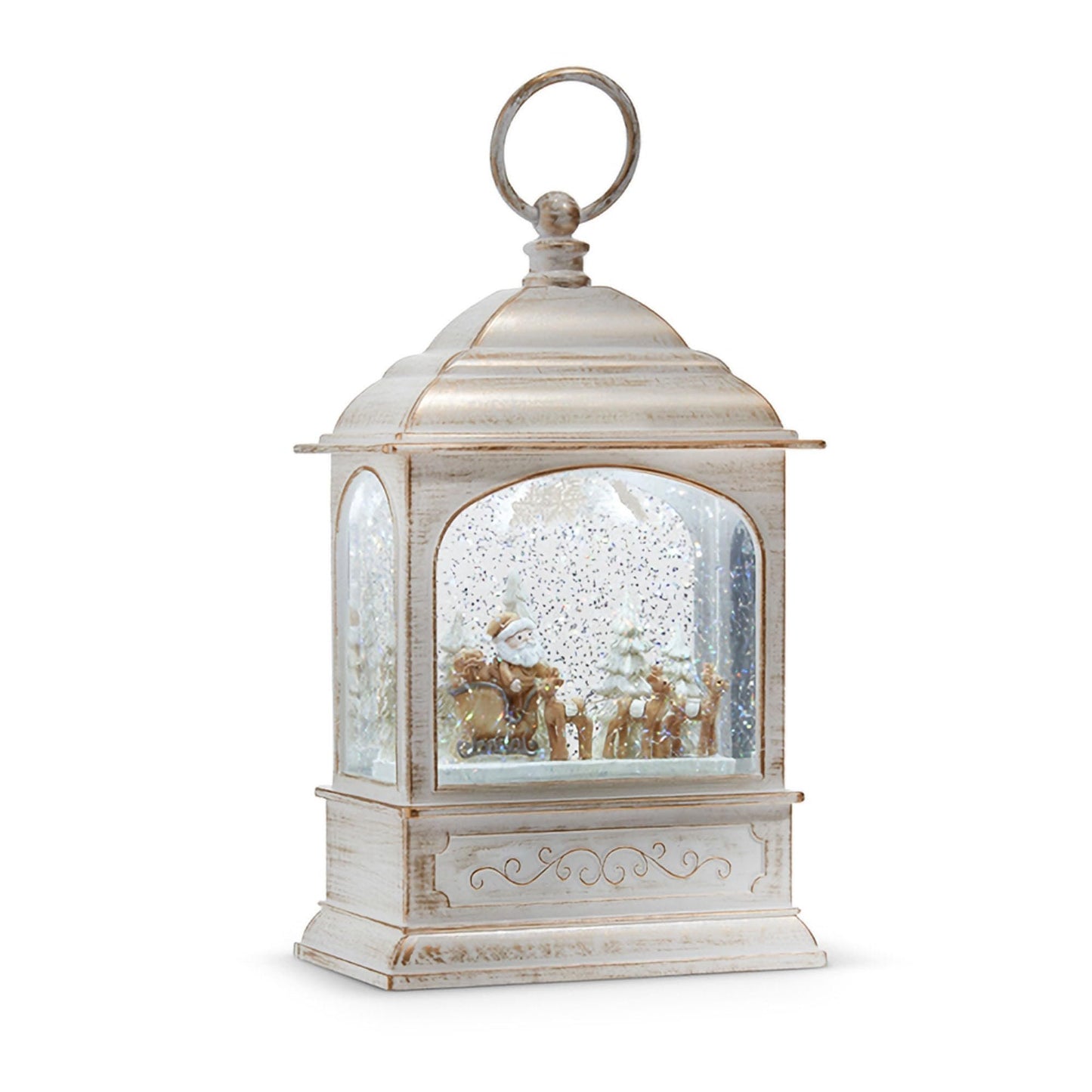 Raz Imports Whimsical Santa and Reindeer Animated Musical Water Lantern, 8.75-inch Height, Christmas Decor