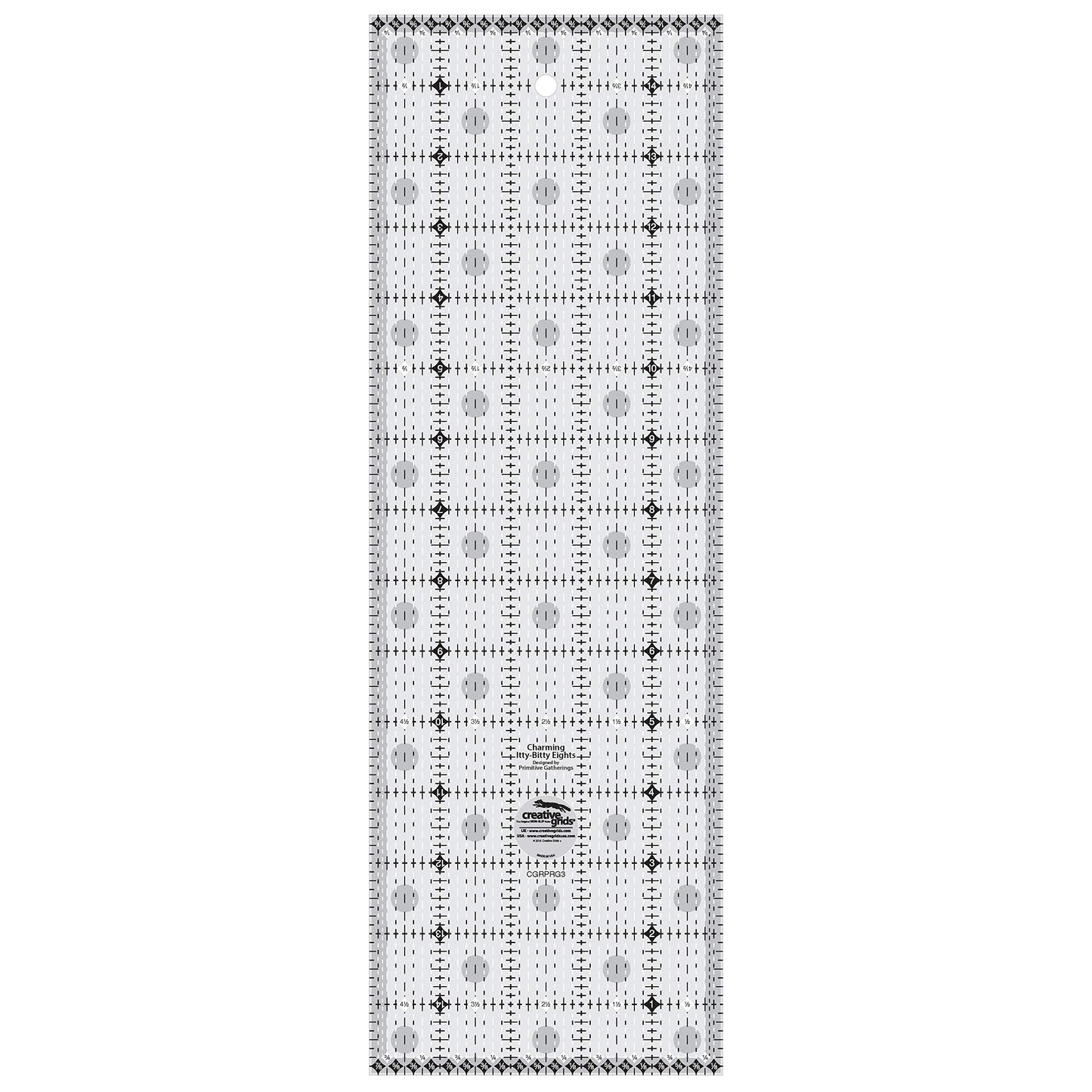 Creative Grids Charming Itty-Bitty Eights 5in x 15in Quilting Ruler – CGRPRG3 – Made in USA, Non-Slip Grip Acrylic Quilting, Sewing, Crafting, Patchwork Ruler for Measuring & Cutting Fabric