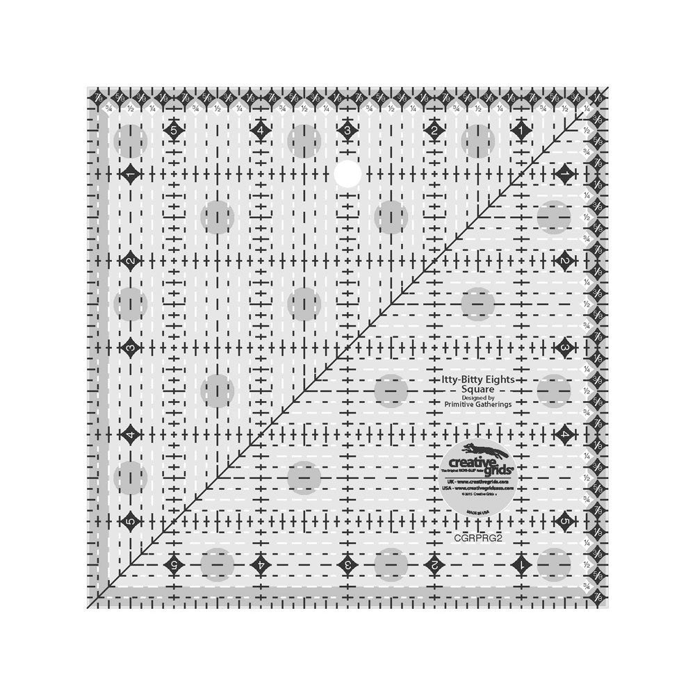 Creative Grids Itty-Bitty Eights Square Ruler 6in x 6in Quilting Ruler – CGRPRG2 – Made in USA, Non-Slip Grip Acrylic Quilting, Sewing, Crafting