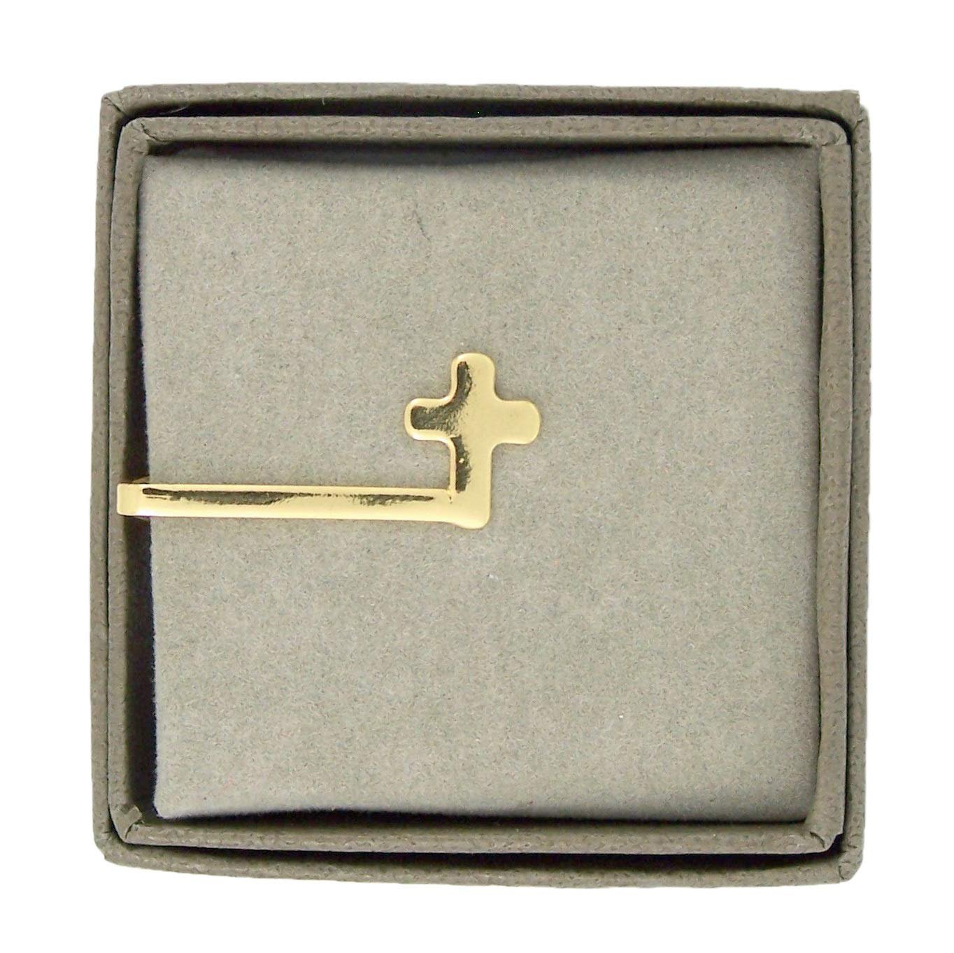 Roman 1.25" Inspirational Gold Plated Religious Tie Bar with Cross